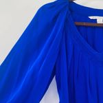 Diane Von Furstenberg  Cahil Cobalt Blue Long Sleeve V-Neck Silk Blouse Size 2 Photo 5