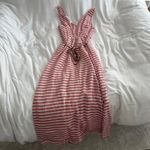 TELA Red White Striped Midi Dress Size S Lightweight Cotton Blend Photo 4