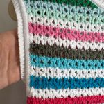 Talbots Crochet Sweater Vest Women Petite P Sleeveles Green Striped Boho Cottage Photo 2