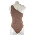 Bacio Women's Brown Rib Knit Sleeveless One Shoulder Yoga Bodysuit Tank Top Sz S Photo 1