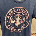 Affliction Blue Pink White Grunge Embroidered Patchwork Fitted Short Sleeve Tee Photo 1