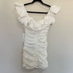 ZARA Draped Poplin Mini Dress White Off the Shoulder Ruched Size Small S Photo 9