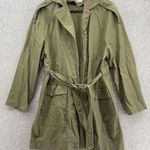 Carly Jean Women's Jacket Trench Belted Olive Green Size Medium Linen Photo 0