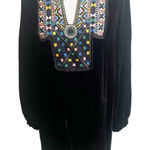 ZARA Woman Embroidered Velvet Tunic Kaftan Size Large Black Bohemian Long Sleeve Photo 0