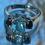 Sterling Silver Topaz and Sapphire Birthstone Ring, Size 7 3/4 Blue Photo 0