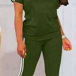 Shein 2 piece XXL Olive Green Tracksuit Set White Stripe Loungewear Women's # Photo 0