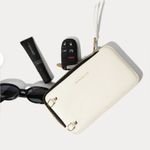 BANDOLIER TOP GRAIN LEATHER EXPANDED ZIP POUCH IN IVORY/GOLD NEW IN BOX Gold Photo 0