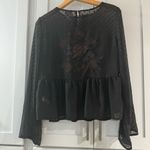 Sheer Black‎ Peplum Blouse w/ Colorful Rose Floral Embroidery Bell Sleeves small Black Photo 2