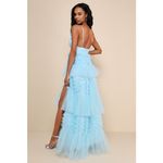 Lulus NWT  Gorgeous Statement Blue Tulle Tiered Ruffled Maxi Dress Prom Gala XS Photo 3