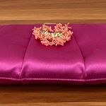 Oscar de la Renta Pink Satin Coral Bead Embellished Clutch Evening Shoulder Bag Photo 4
