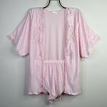 Frederick's of Hollywood Vintage 90s Pink Satin Short Robe Tap Pants Set womens M Photo 1
