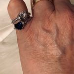 Two Heart Shaped Clear and Blue Stones Silver Tone Bands Size 7 3/4 Photo 2