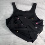 PINK - Victoria's Secret  Black Ribbed Floral Embroidered Crop Tank Top Women's M Photo 3