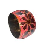 Wide Brass Floral Enamel Bangle Women’s Boho Designer Vintage Bracelet Orange Photo 1