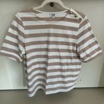 J.Crew NWT Short Sleeve Striped Button Shoulder Tee Tan White Size small Photo 2