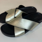 barney's new york Crisscross-Strap Metallic Leather Slide Sandals Size 8.5 Photo 0