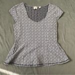 Anthropologie  Postmark Black White Abstract Peplum Blouse EUC Size S Photo 0