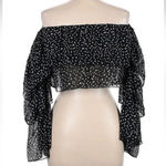 Bebe  Black & White Polka Dot Off The Shoulder Ruffle Sleeves Blouse Size Large L Photo 2