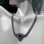 Stella Rose FINE SILVER PLATED diamond paved Tennis necklaces Blue Crystal Heart Photo 2