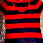 Tommy Hilfiger Shirt Womens M Red Blue Striped Short Sleeve V Neck Knit Tee Photo 0