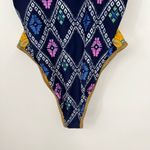 Aerie NEW cheeky coquine one piece tie shoulder swimsuit blue & yellow sz large Photo 3