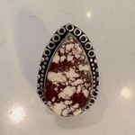 Elegant Brown and White gemstone Teardrop Ring Photo 0