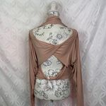 FP Movement Free People Beige Cowl Neck Long Sleeve Open Back Twist Crop Top NWT Tan Size L Photo 3