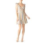 Saylor  Dress Women XL Multicolor Striped‎ V Neck Smocked Ruffle Trim Alma Mini Photo 2