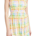 Celina Moon Pastel Plaid Mini Dress Women Large Smocked Sundress Summer Beachy Yellow Photo 0
