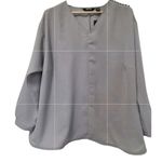 Lands' End  Womens Blouse Plus Size 22W Gray Chiffon Button LS Lightweight Preppy Photo 9