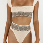 Elysiian  overlay boho bikini top and bottom set in sand one size Photo 0