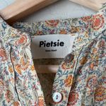 Pietsie Atlin Floral Cotton Long Sleeve Henley Trapeze Shift Midi Dress Size XS White Photo 3