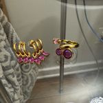 Pink Jewelry Stone Set Adjustable Ring Triple Stone & Triple Hoop Portugal Photo 1