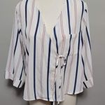 All in Favor white striped wrap blouse size xl Photo 1