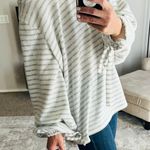 a.n.a striped soft pullover gray white cozy sweater sweatshirt tie wrists  Photo 0