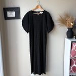 Mara Hoffman  Dress Aranza Black Smocked Puff Sleeve Pleated Midi Dress Size‎ L Photo 2