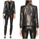SMYTHE Film Fest Sharp Shoulder Blazer Metallic Leopard Gray Size 2 Photo 1