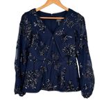 Adrianna Papell  Midnight Navy Floral Sequins Top size 2 Long Sleeves Evening NWT Photo 2