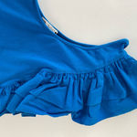 ZARA EUC  women’s bright blue off-shoulder ruffle sleeve fitted bodysuit large‎ Photo 1