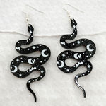 Celestial Snake Glitter Earrings, Black Serpent + Moons and Stars Photo 0