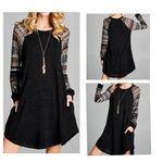 Black and pink long print sleeves sweater dress with pockets size medium Photo 1