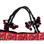 Authentic Vintage Y2K Mexican Floral Embroidered Handmade Shoulder Pom Pom Purse Photo 4