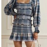 Love Shack Fancy  Stanley Smocked Plaid Dress in Blue Yellow Denim Skies Size Large Photo 1