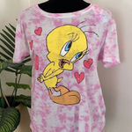 Looney Tunes Womens Pink Tie Dye Tweety Bird Distressed NWT Pink Size L Photo 0