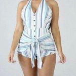 T.C. Ellis  Blue Sky Stripes Halter Romper Photo 0