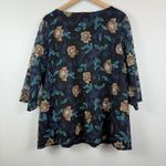 Catherines Top Womens 2X Black Multi Embroidered Floral Sheer 3/4 Sleeve Blouse Photo 2