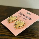 Juicy Couture  Gold Heart Stud Earrings Crystal Beaded Border NWT Photo 2