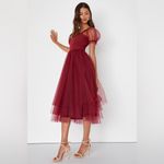 Lulus Lulu’s Brightly Beloved Wine Red Tulle Tiered Puff
Sleeve Midi Dress Size Medium Photo 1