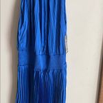 Boston Proper  Pleated High Neck Blouson Blue Midi Dress Photo 6