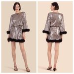 Trina Turk 💕💕 Uhura Sequin Feather-Trim Mini Dress ~ Silver Small S NWT Photo 1